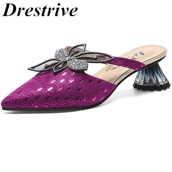 

dress shoes drestrive 2021 woman pumps sheepskin size 43 strange heel 4.5 cm craystal flower summer footwear pointed toe shallow mules, Black