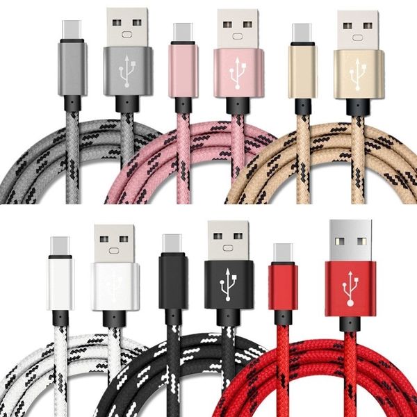 

1m 2m 3m aluminum alloy nylon braided fabric type c micro v8 5pin usb cable for samsung galaxy s3 s4 s6 s7 s8 plus htc lg android phone