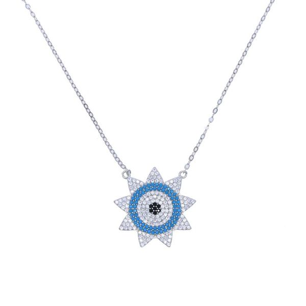 

chokers promotion silver color micro pave white blue nano turquoises stone sun pendant necklace, Golden;silver