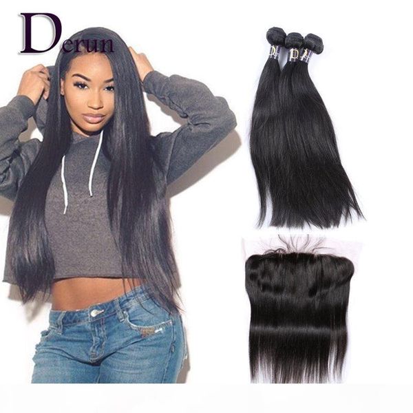 

pre plucked 13x4 frontal lace closures with 3 bundles 7a grade brazilian peruvian indian malaysian straight hair bundles, Black