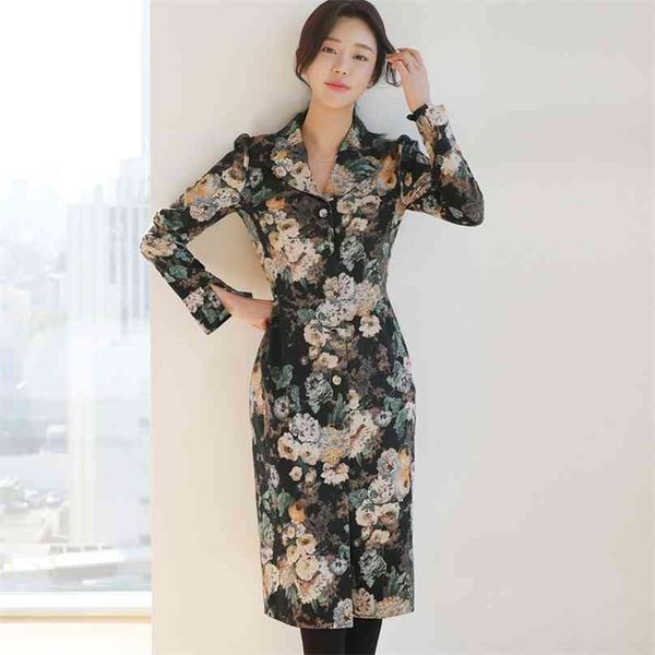 

office ol kora ladies long sleeve elegant print notched formal midi club party dresses for women clothing 210602, Black;gray