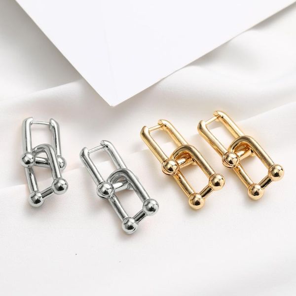 

new selling thick link geometric earrings gold drop earrings for women chic stylish celebrity jewelry, Golden;silver