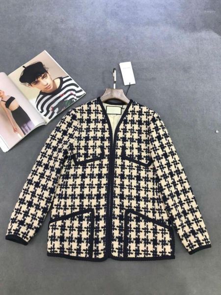 

2019 new classic black-white weaving plaid tweed british style women coat1