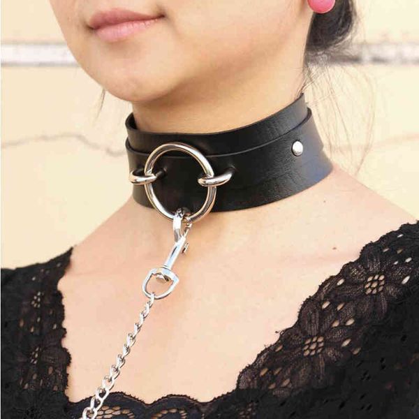 

designer necklace punk choker collar leather choker bondage cosplay goth jewelry women gothic harajuku accessories, Silver