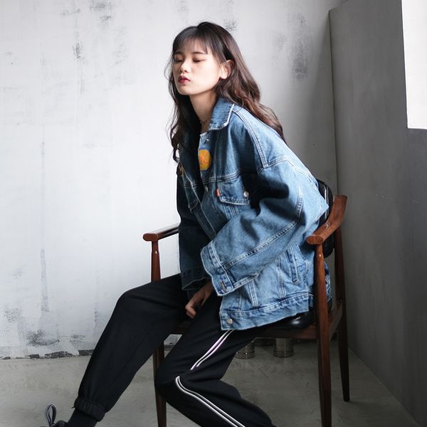 

luxury women's short coateuropean goods heavy industry letter embroidered denim et women's korean loose large 2021 made old white, Black;brown