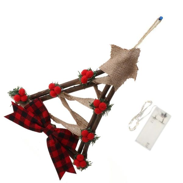 

christmas wreath garland door window wall hanging ornament decoration rattan with bow pine cones red berries and 10 clear lights