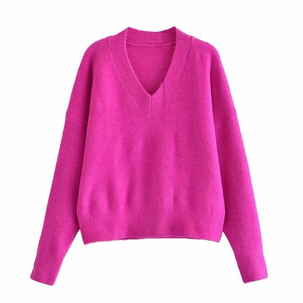 

za autumn winter women knitted sweater deep v-neck solid casual pullover soft loose long sleeve warm streetwear 210922, White;black