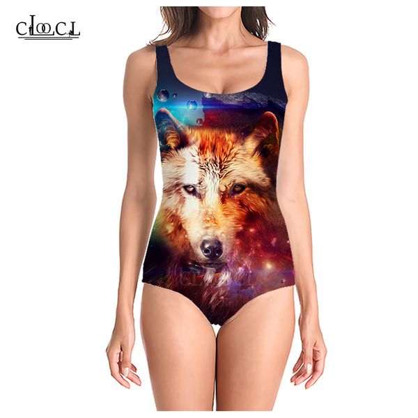 

cloocl popular animal wolf style 2021 summer 3d print women sleeveless swimsuit cosplay swimsuits beach one piece swimwear, White;black