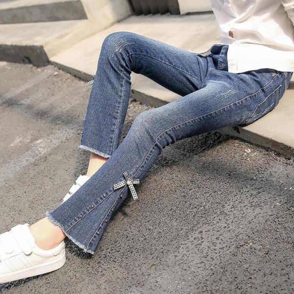 

jeans girls pants fashion korean style flared girl trousers children toddler baby kids denim bell bottom boot cut, Blue