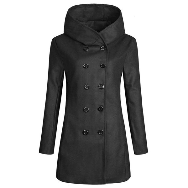 

2021new hooded slim fit solid color double breasted windbreaker jacket men's wear in autumn and winter of 2019, Black