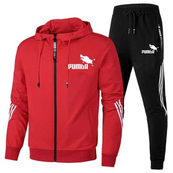 

men's hoodies & sweatshirts 2021 spring brand logo zipper cardigan jacket + sports pants suit striped running gym basketball jogging 2-, Black