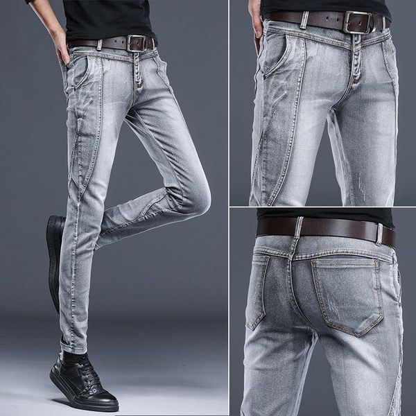 

men's jeans stretch male summer thin slim straight korean-style leggings casual fashion all-match long pants skinny men, Blue