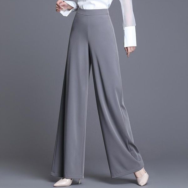 

spring summer high waist womens pants korean pattern solid color elastic band wide leg women plus size long lengthen dropshipping, Black;white