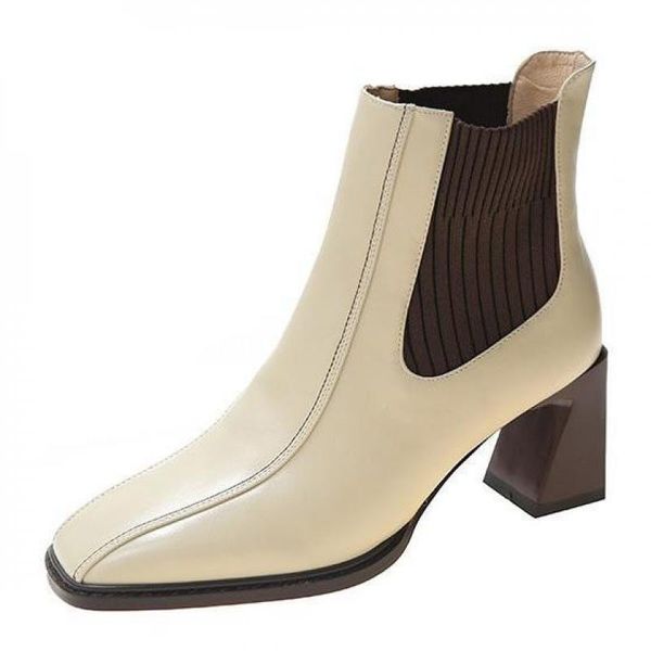 

boots 2021 spring autumn genuine leather women fashion square toe ladies ankle for heels, Black
