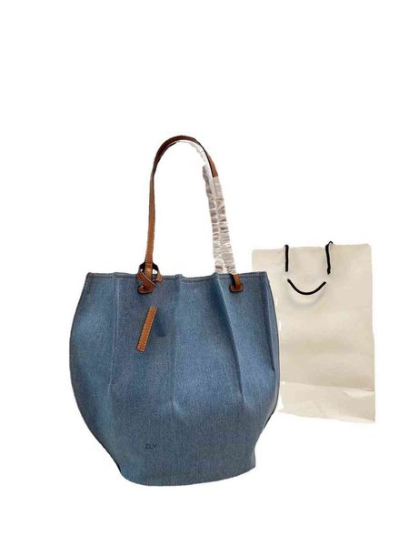 

luo new denim bucket bag large capacity shopping shell brown shoulder strap make old denim tote bag zly bags