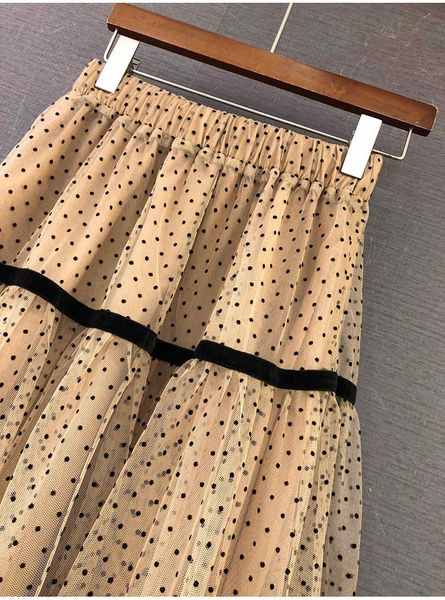 

skirts women's elastic waist polka dot mesh skirt, Black