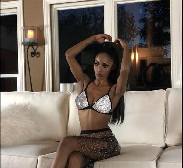 

crystal rhinestone women fishnet mesh skirt summer hollow out beach club party mini short skirt festival party wear skirts, White