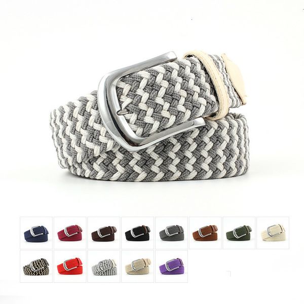 

designer canvas belt men's elastic belt casual elastic knitting pin buckle belt, Black;brown