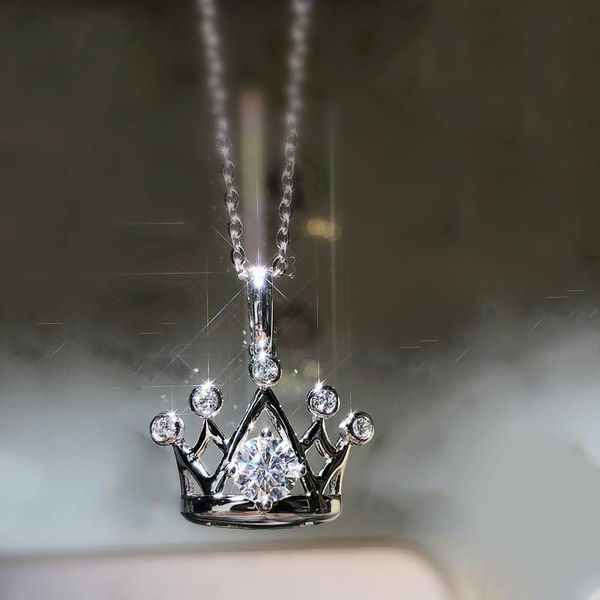 

chains vagzeb 2021 fashion classic design white cubic zirconia crown pendant necklace for women elegant party accessories gifts, Silver
