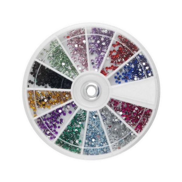 

1 wheel 12 colors 3600pcs nail rhinestones 1.5mm 3d nail art tips diy decoration tools art rhinestones, Silver;gold