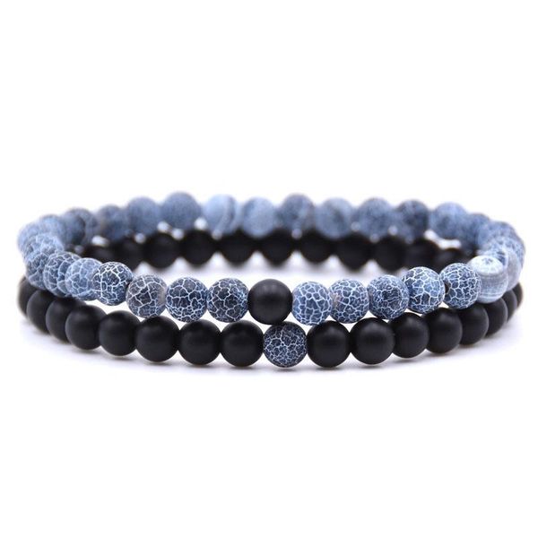 

2 pcs/set natural stone beads distance bracelet handmade 6mm beaded diy braclet for lovers friend diy jewelry bileklik, Black
