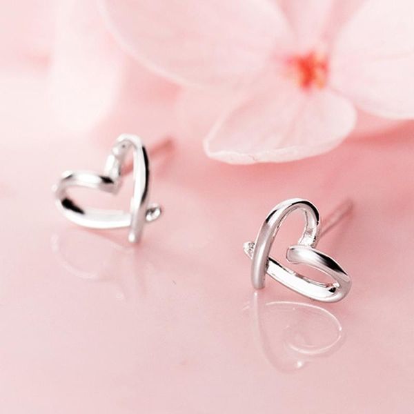 

stud stick figure heart shape earrings female sweet mini love ear jewelry 925 silver, Golden;silver