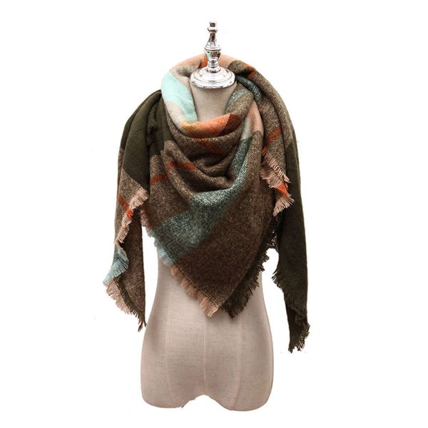 

autumn and winter cashmere like double-sided colorful plaid square scarf women's shawl, Blue;gray