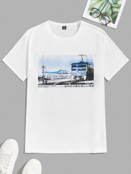 

men mountain and japanese slogan graphic tee i2yq#, White;black