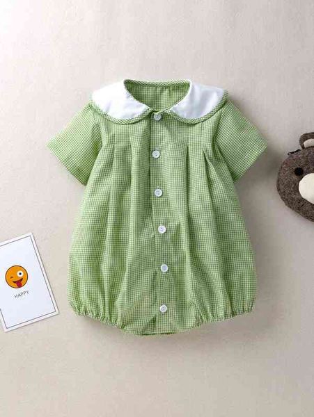 

baby gingham print statement collar bodysuit she, Blue