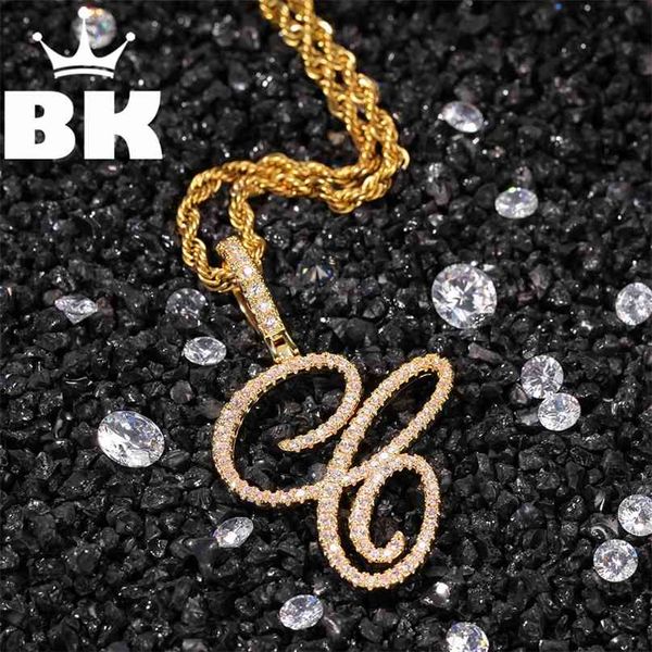 O BLING KING CZ Personalizado Artístico Fontinitial Carta Pingente Colar Irjado fora Cúbico Zircônia Mens Mulheres Jóias 210721