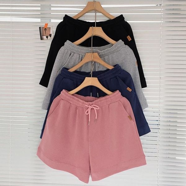 

women's shorts women solid harajuku elastic waist korean style summer casual loose straight trousers cotton sweatshorts clothing, White;black