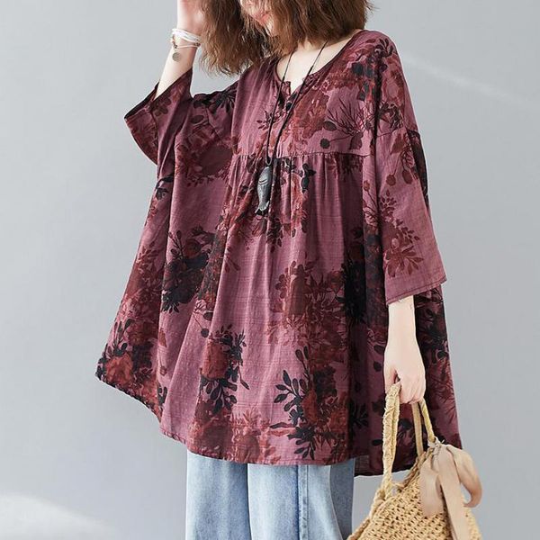 

johnature loose plus size v neck batwing sleeve all match pullover print shirt 2021 autumn v neck new korean simple fashion women, White