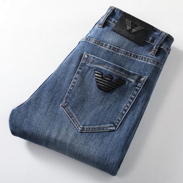 

men's jeans 2021 thin business small straight elastic slim pants, Blue