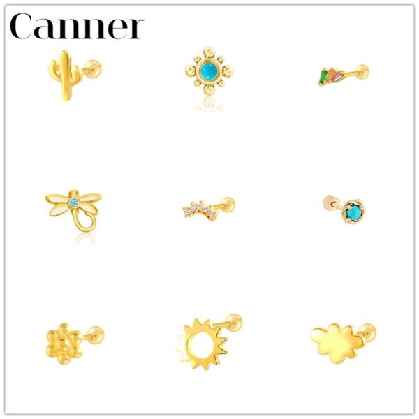 

stud canner 1pcs gold color 925 sterling silver earrings for women cartilage turquoise dragonfly earing piercing aretes w5, Golden;silver