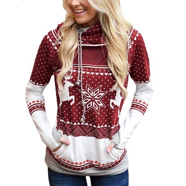 

2021 new christmas pattern print finger pocket ladies casual thin slim hoodies women snowflake elk printed zipper sweatshirt qwnr, Black