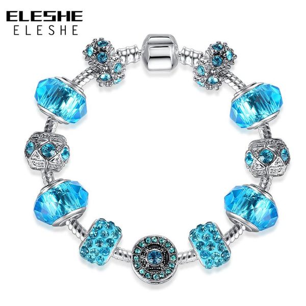 

charm bracelets eleshe 3 colors crystal glass beads strand bracelet for women silver color fashion diy jewelry gift, Golden;silver