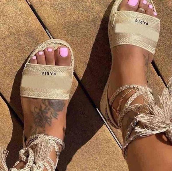 

summer women's canvas shoes women's low-heeled casual comfortable sandals ankle lace-up beach slippers female plus size41 42, Black