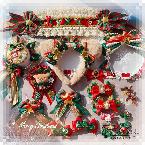 

other event & party supplies christmas lolita headdress small wine red green hair with side clip bowler badge bear ear kc