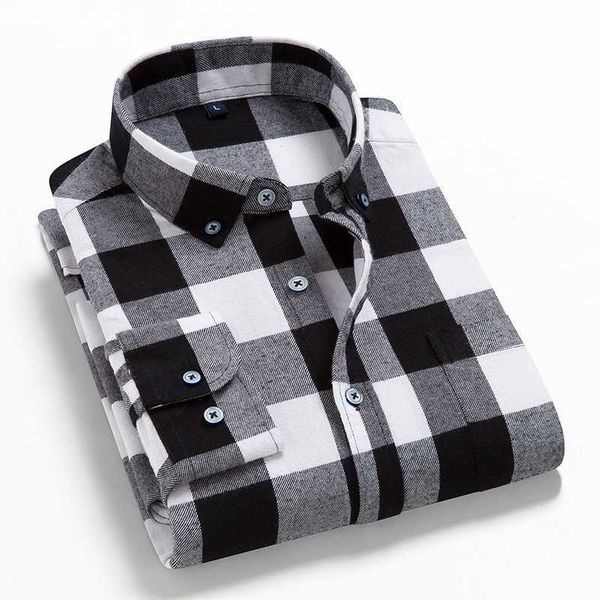 

spring autumn plaid shirt men cotton male casual long sleeve shirt man clothes 210628, White;black