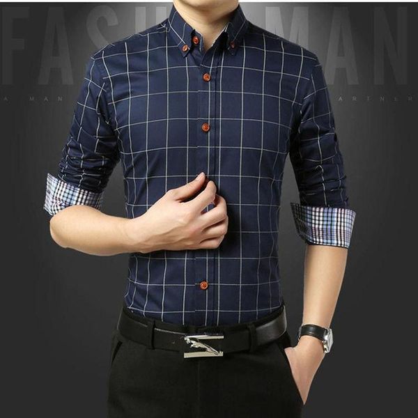 

men's casual shirts -5xl shirt men 2021 spring autumn slim fit dress plaid long sleeved mens red cotton camisas, White;black
