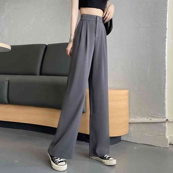

women's pants & capris summer loose high waist korean version of wide legs thin drape mopping straight casual suit tzl8, Black;white