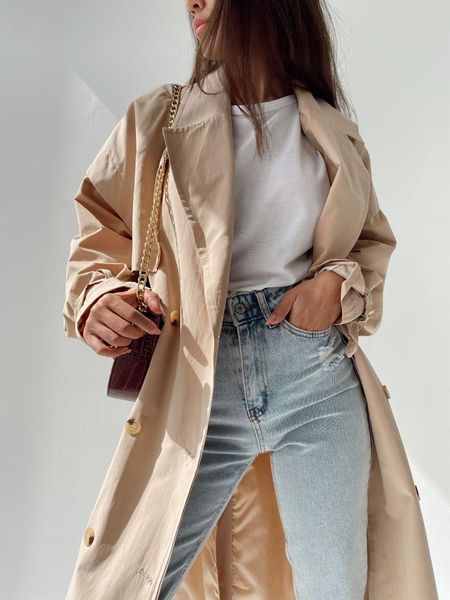

women's trench coats 2021 autumn trend long double breasted women 's outerwear outwear street style fashion windbreaker raincoa, Tan;black
