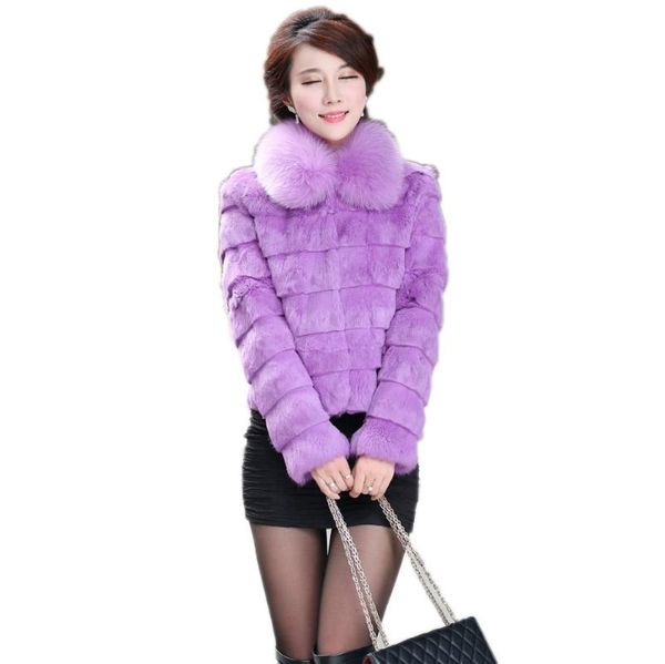 

women's fur & faux autumn winter genuine real jacket coats collar lady slim short outerwear vf5016, Black
