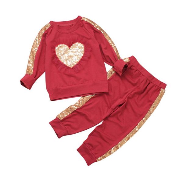

clothing sets kids clothes born infant baby boys girls girl sequins heart leopard print pants outfits for borns, White
