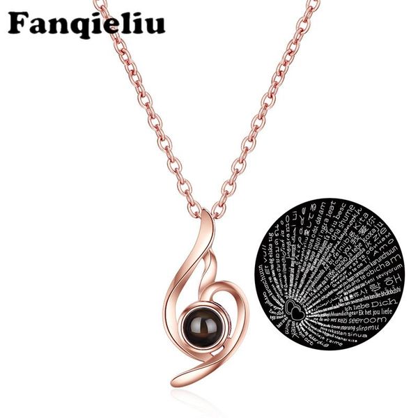 

pendant necklaces fanqieliu one hundred languages i love you fashion jewelry woman gold heart necklace for women fql20044, Silver