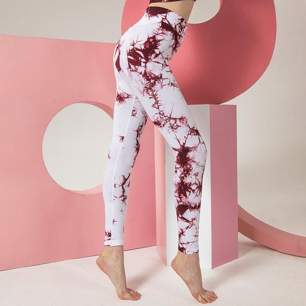 

tie dye high elastic sports tights waist hip lifting running leggins sport women fitness yoga clothes capris gym leggings, White;red