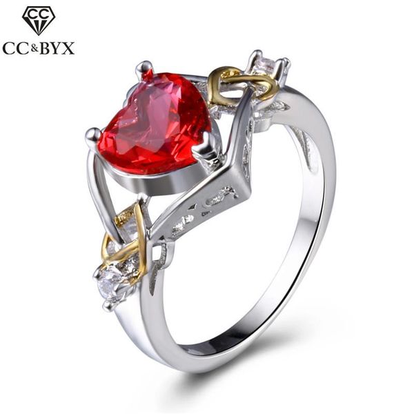 

cluster rings jewelry silver vintage red stone heart-shaped for women engagement party ring bijoux fashion accessories 529, Golden;silver