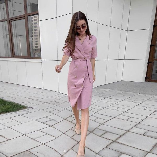 

women office lady front button sashes party short sleeve notched collar solid sheath casual 2021 spring new iu56, Black;gray