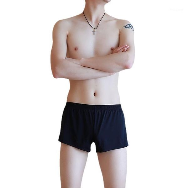 

underpants haleychan men's underwear ice silk boxer shorts breathable loose ultra-thin calzoncillos, Black;white