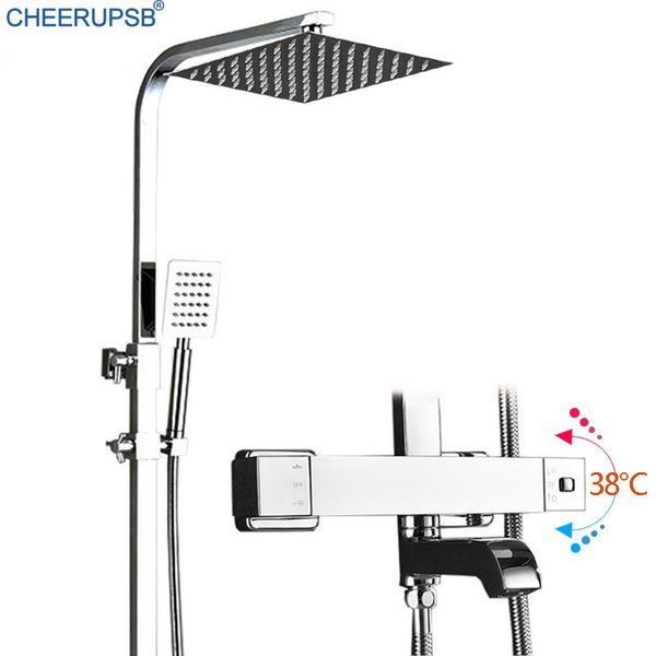 

bathroom shower sets smart thermostatic set wall mount square rainfall bath tap chrome constant temperature faucet full system